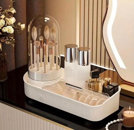 4 in 1 Elegant Makeup Organizer with Rotating Brushes Holder & Makeup Brushes Cleaner, Dryer