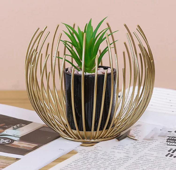 Metal Cage Style Potted Artificial Plant Centerpiece Home Decor
