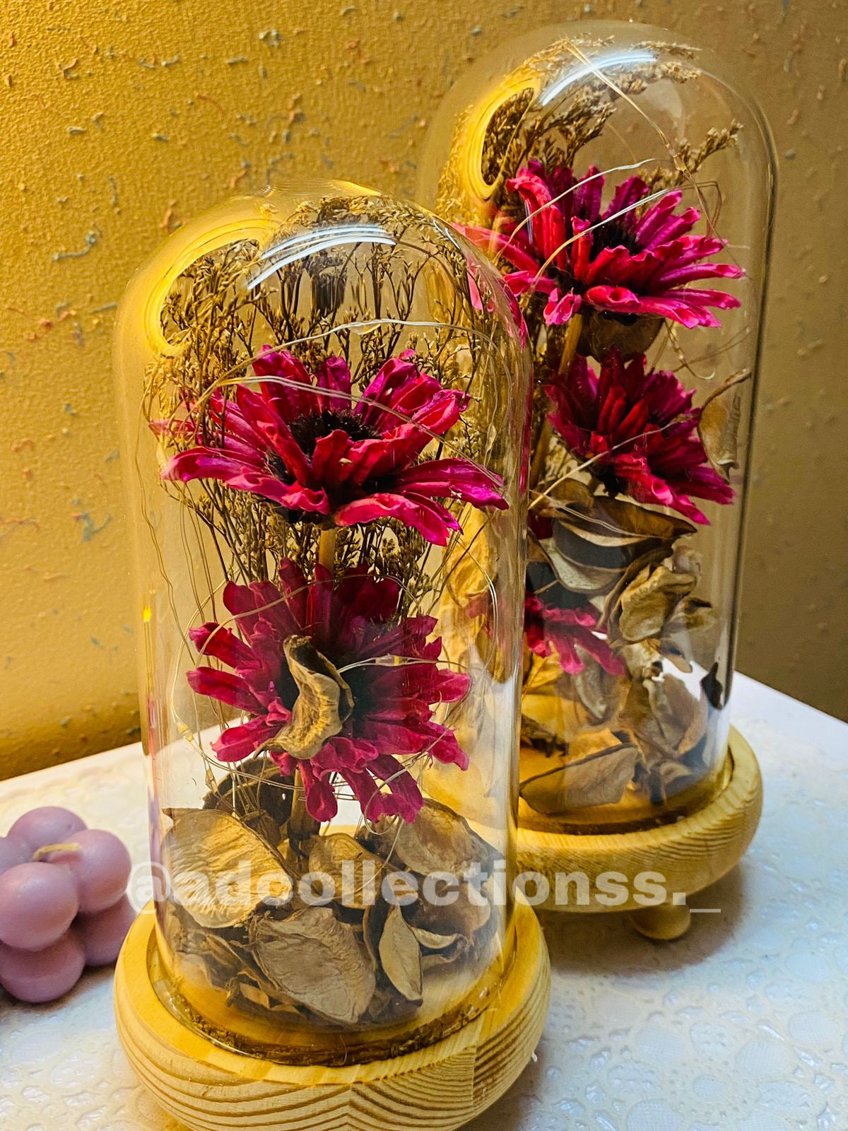 Artificial Rose Flowers Eternal Rose LED Light with Wooden Base