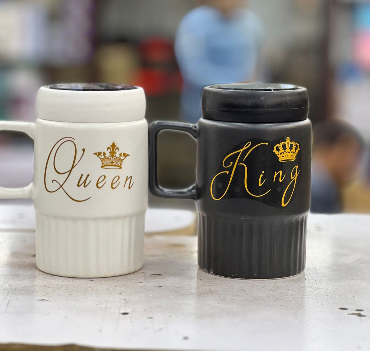 King & Queen Couple Mug with Lids