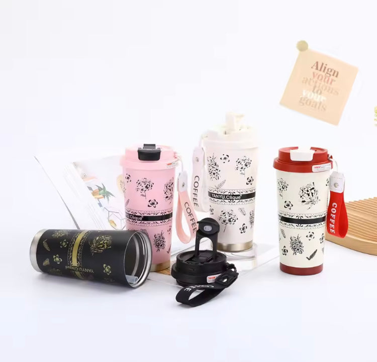 500ml Stainless Steel Floral Coffee Mug
