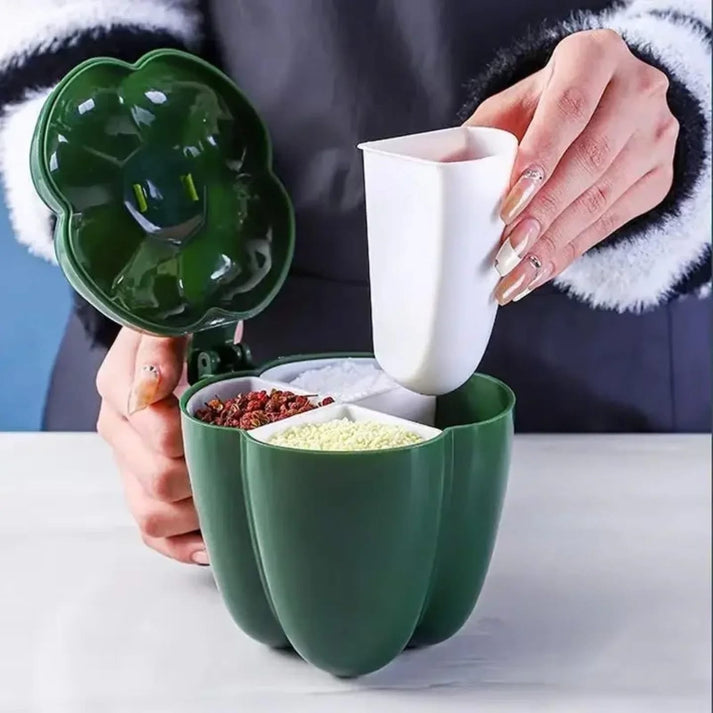Four Compartments Spice Jar Container with Spoons