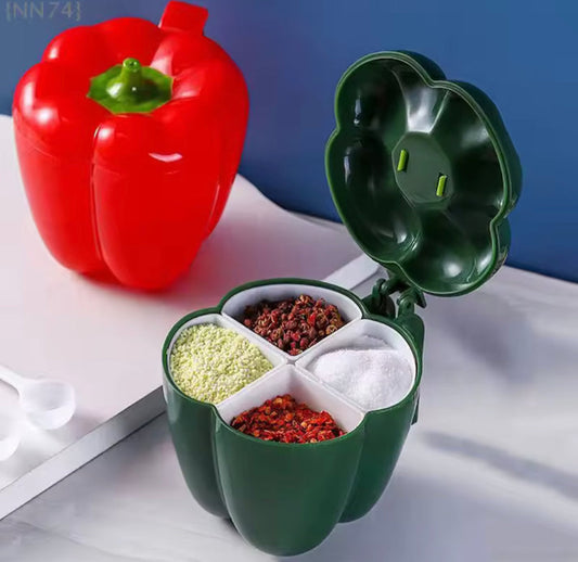 Four Compartments Spice Jar Container with Spoons