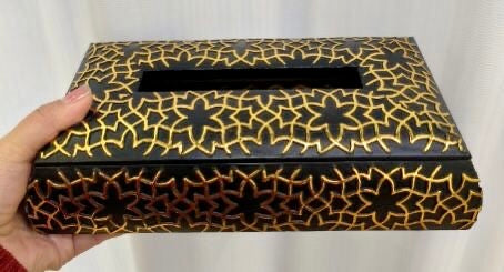 Black with Gold Design Tissue Box