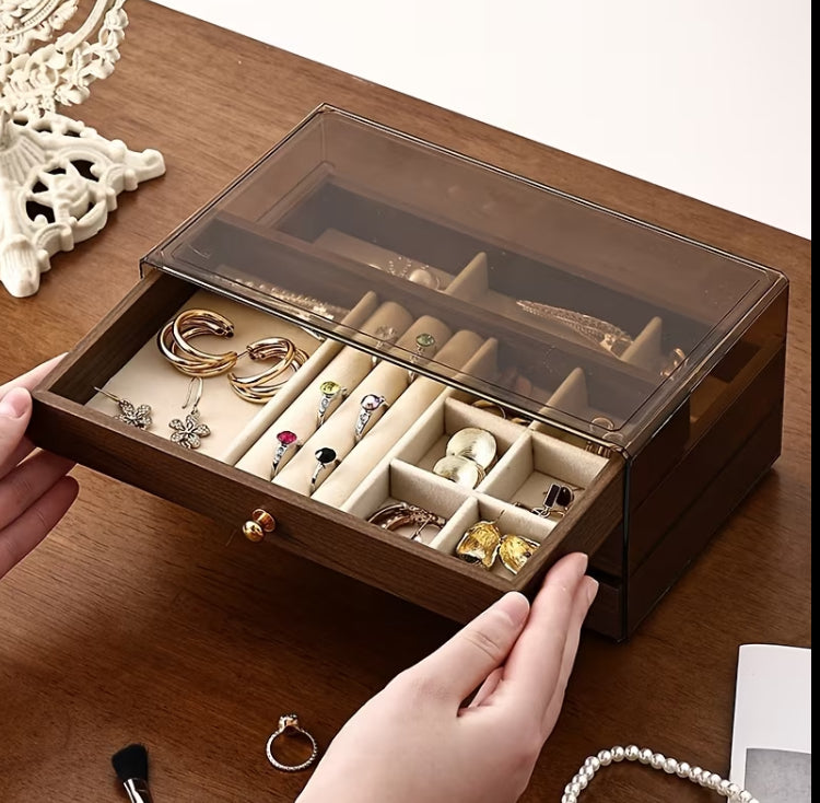 Wooden Dustproof 3 Layer Jewellery Organizer