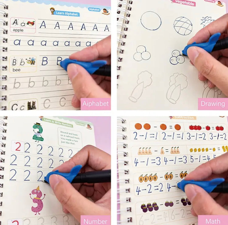 4 Magic Books For Children Practice Magicbook with Pen & 10 Refills