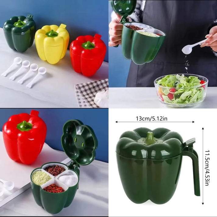 Four Compartments Spice Jar Container with Spoons