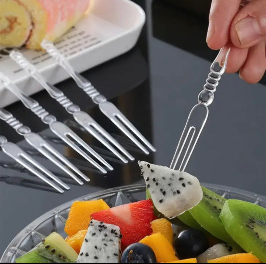 50 Pcs Disposible Plastic Transparent Forks