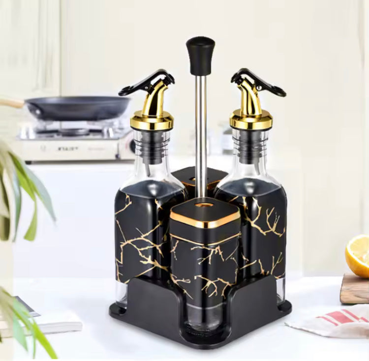 Luxury 4 Pcs Glass Spices and Seasoning Jars Set with Stand