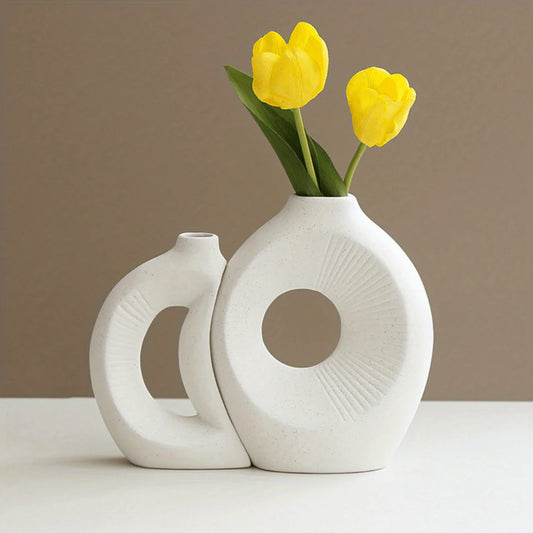 2/Pcs Set Sun & Moon Ceramic Flower Vase for Home Decor