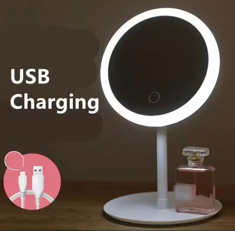 LED Makeup Mirror Rechargeable with Three Modes of Light & Storage Space