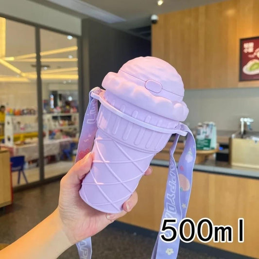 500ml Icecream Shape Straw Glass with Straw & Strap