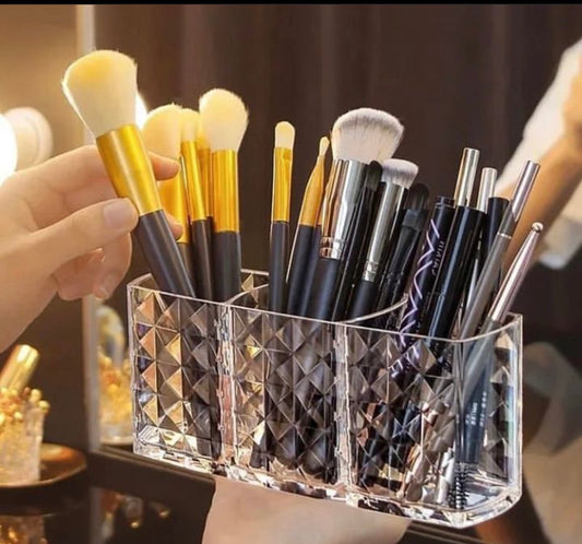 Acrylic 3 Grids Multipurpose Cosmetics Brushes Holder