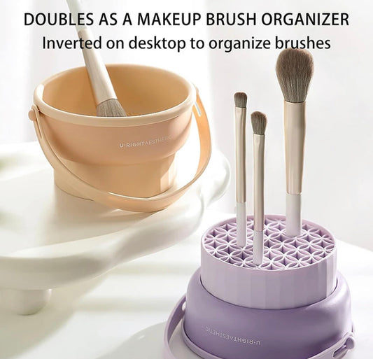 2 in 1 Makeup Brush Cleaning Dry Basket Silicone & Brushes Storage Organizer (Box Packaging)