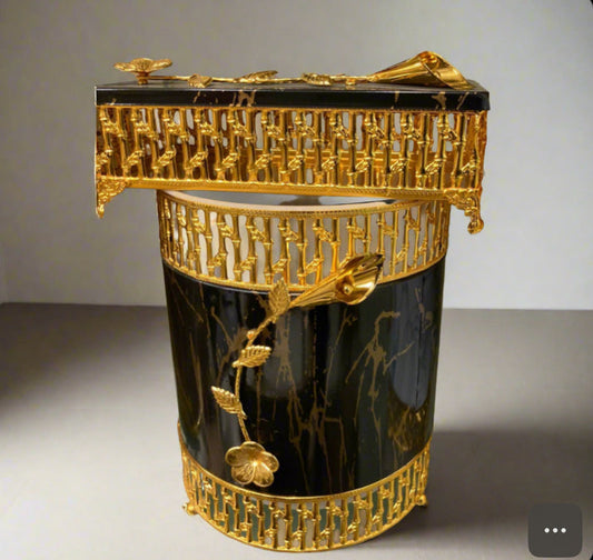 Black with Gold Modern Style Dustbin Tissue Box Set