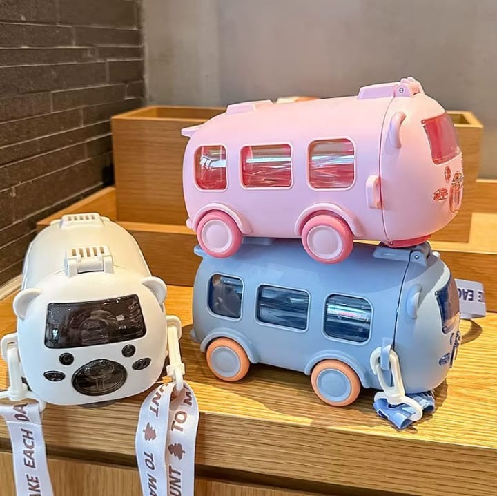 500ml Cute Bus Water Bottle for Kids with Strap
