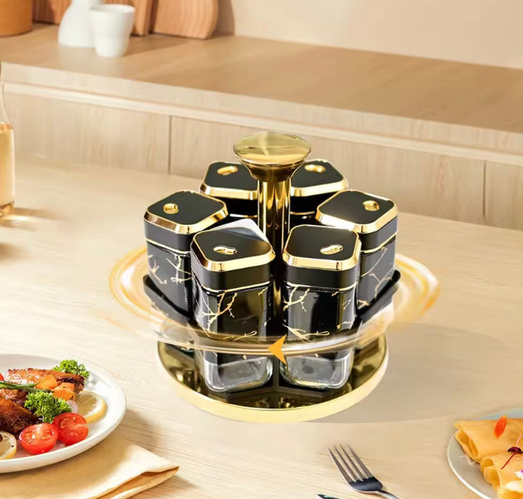 6 Pcs Stainless Steel Rotating Seasoning Jar Organizer