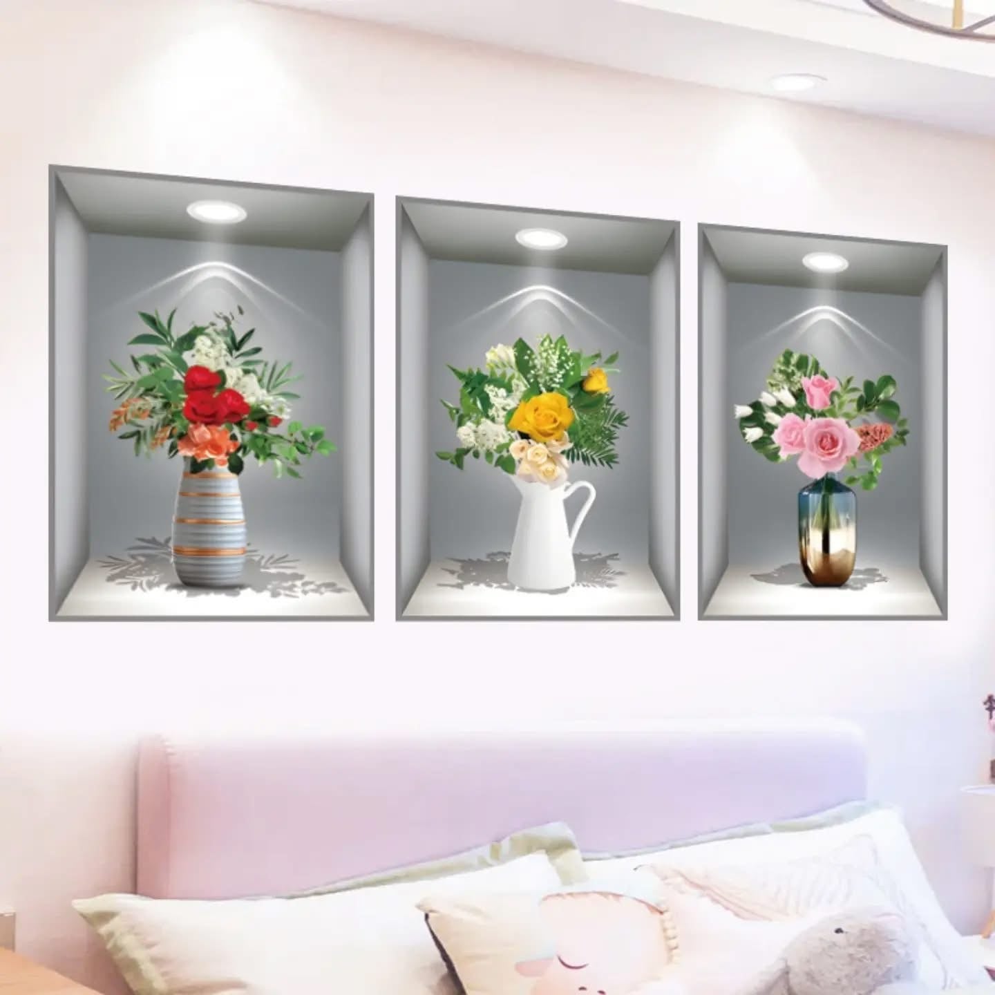 3pc/set 3D Plant Vase wall sticker for home decoration