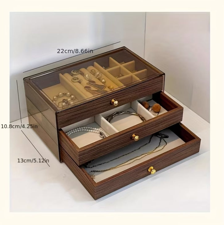 Wooden Dustproof 3 Layer Jewellery Organizer