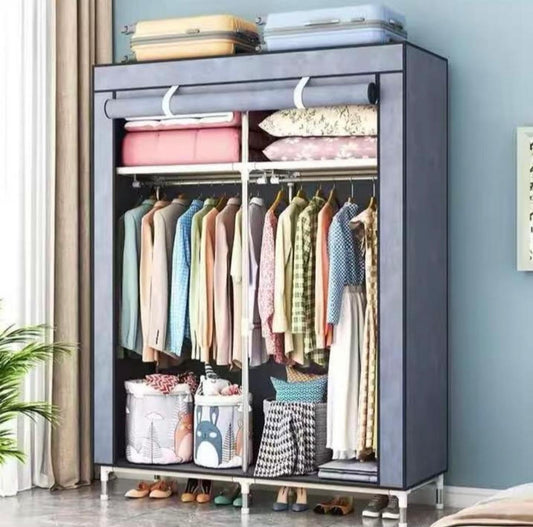 Portable Wardrobe Clothes Storage Rack with Hanging Rails