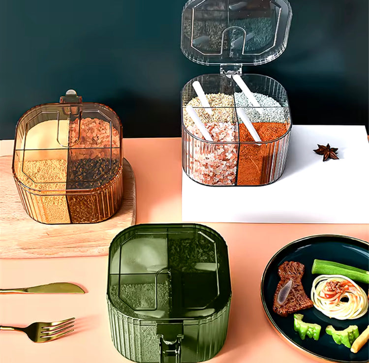 Luxury Acrylic 4 Compartments Spice Box with Spoons