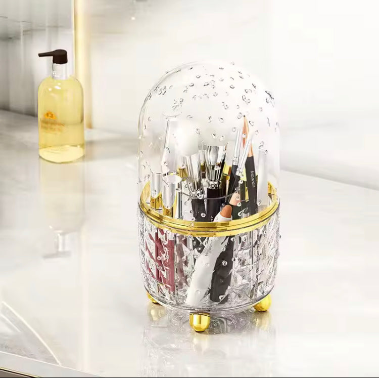 Luxury 360 Rotating Acrylic Makeup Brushes Holder with Lid