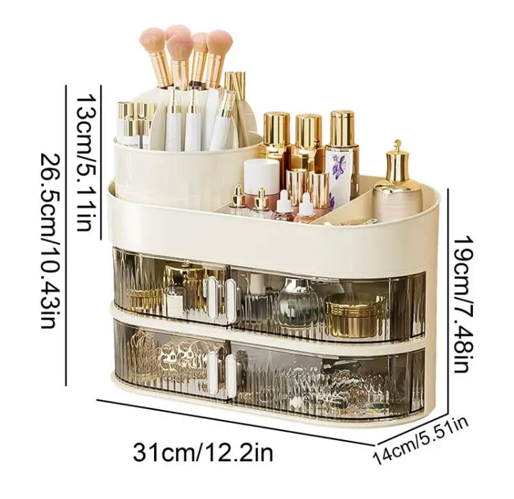 Cream Style Cosmetics Makeup Organizer with Rotating Brush Holder
