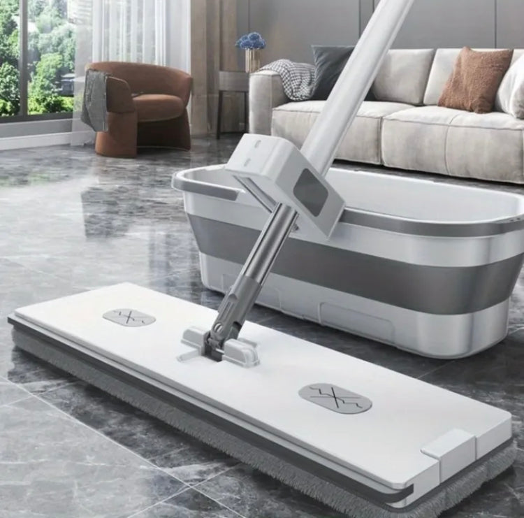 Flat Squeezing Mop with Foldable Bucket (Heavy Quality)