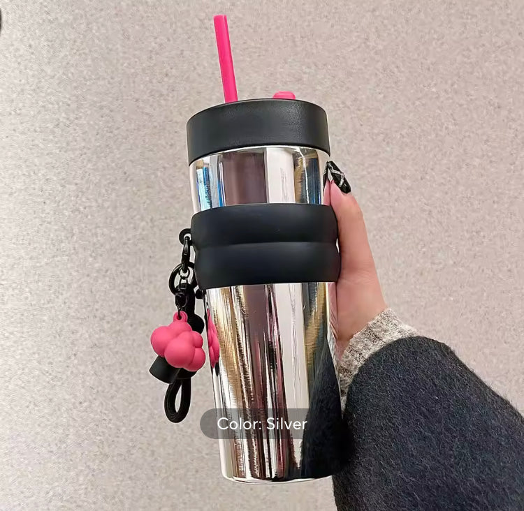 500ml Stainless Steel Coffee Glass with Straw & Lid
