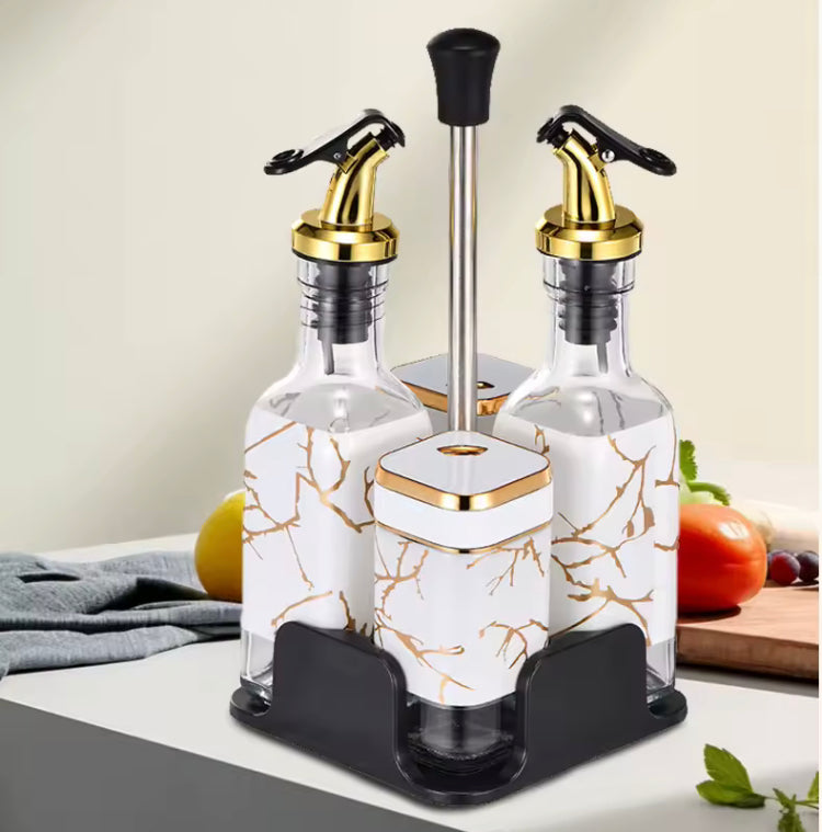 Luxury 4 Pcs Glass Spices and Seasoning Jars Set with Stand