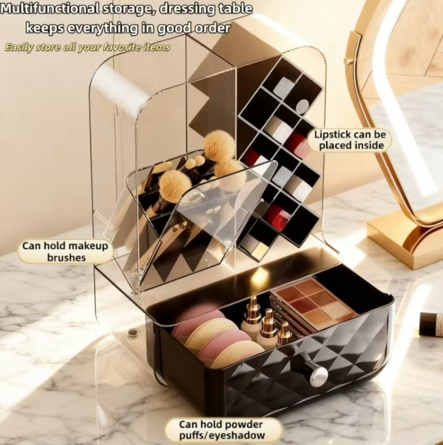 Large Capacity Dustproof Lipstick & Brushes Holder with Drawer