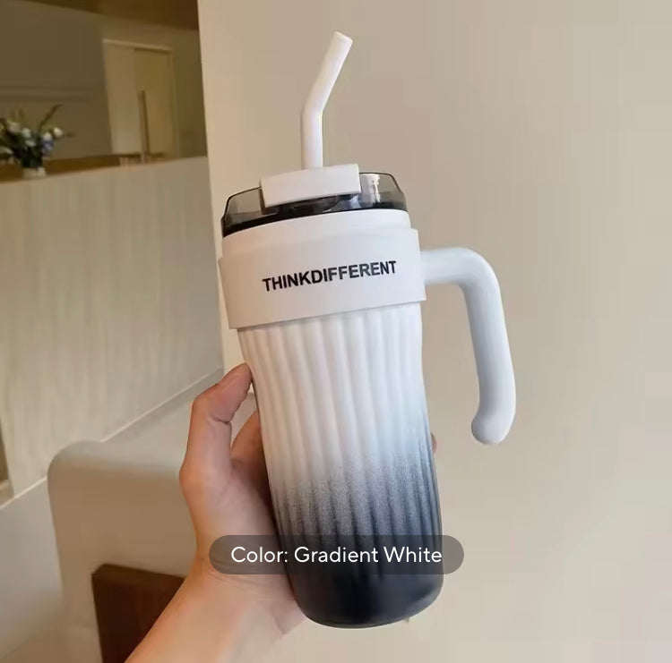 860ml Gradient Colour Stainless Steel Coffee Mug with Straw