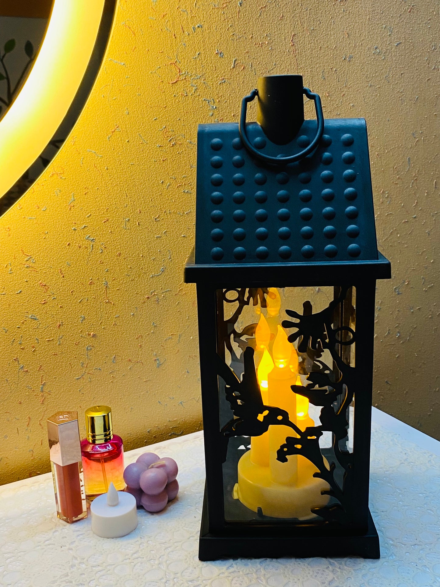 Black Lantern with Led Candle