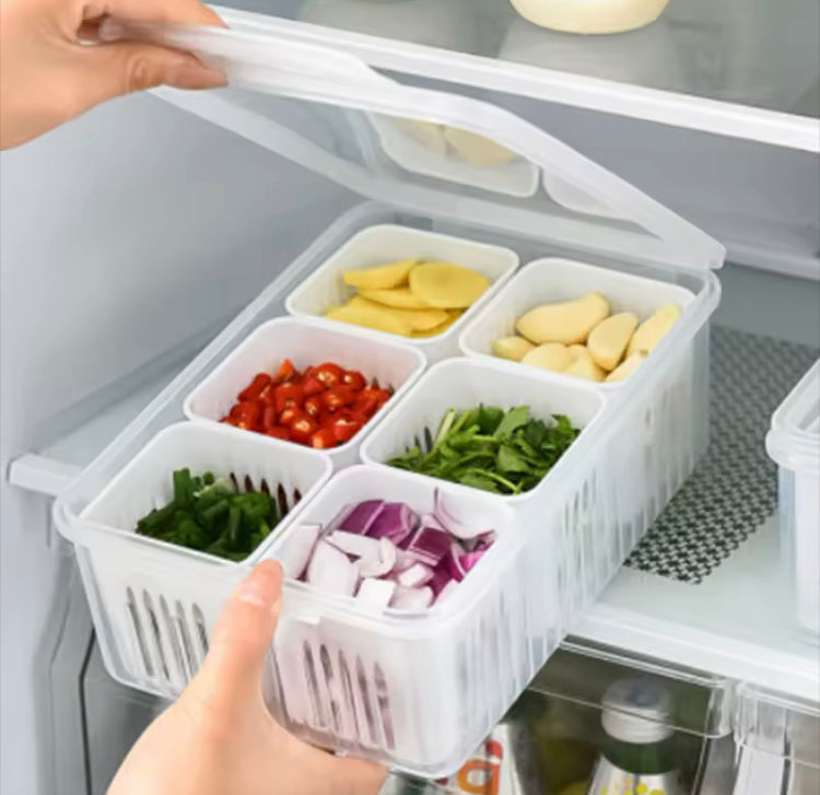 6 Grids Vegetables Fruit Spices Multifunctional Storage Box