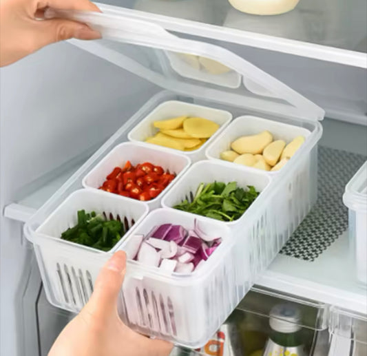 6 Grids Vegetables Fruit Spices Multifunctional Storage Box