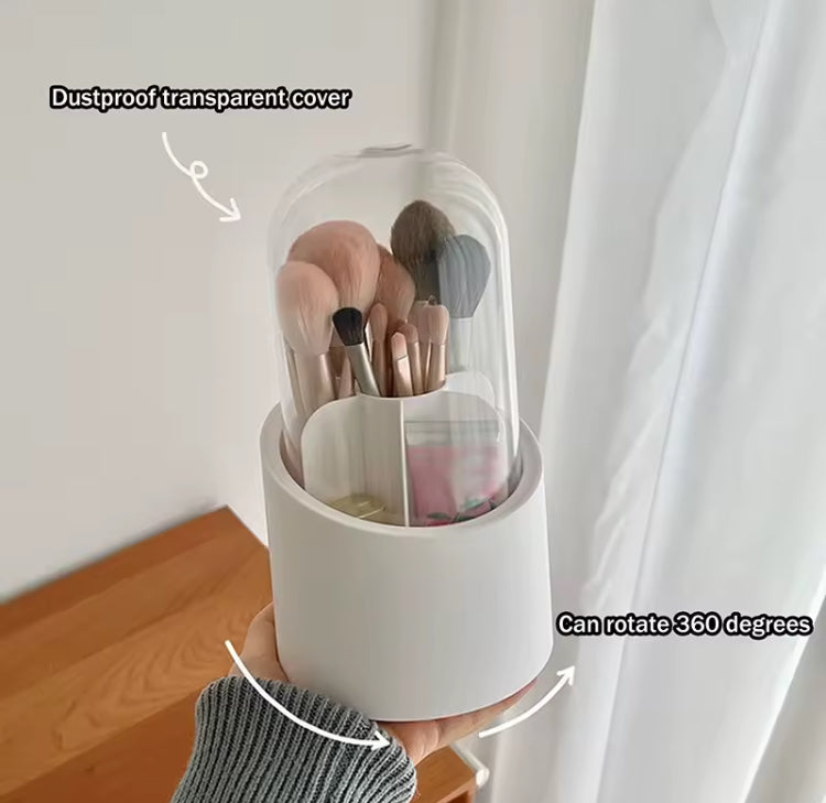 Rotating Brushes Cosmetics Holder with Dustproof Lid