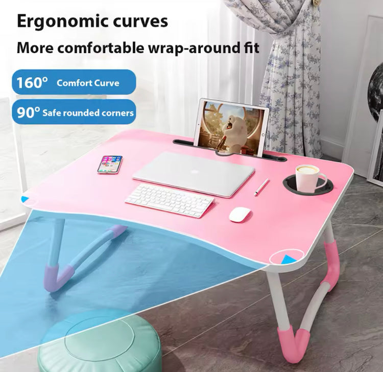 Foldable Laptop Table with Tablet Slot & Cup Holder