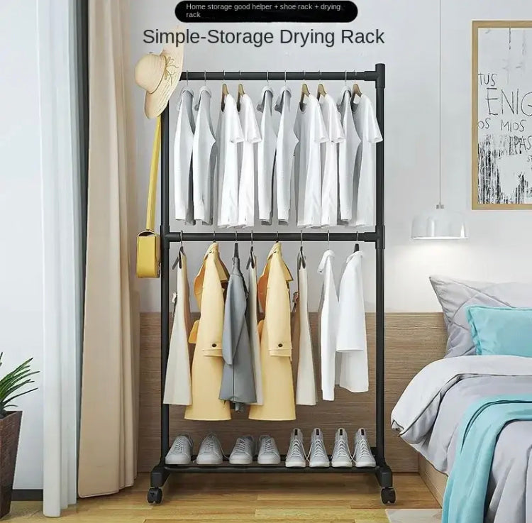 Double Pole Iron Material Clothes Hanging Rack