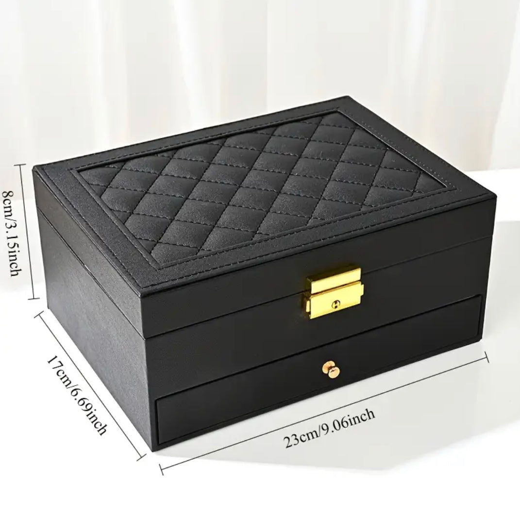 Quilted Premium Quality Leather Jewellery box with Drawer