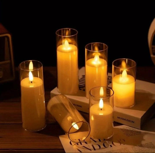 Led Burning Candle with Glass