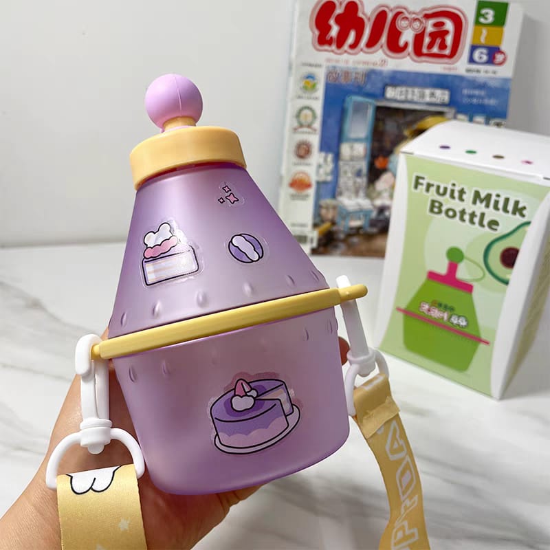 400ml Cute Sipper Bottles For Kids with Straw, Strap & Stickers
