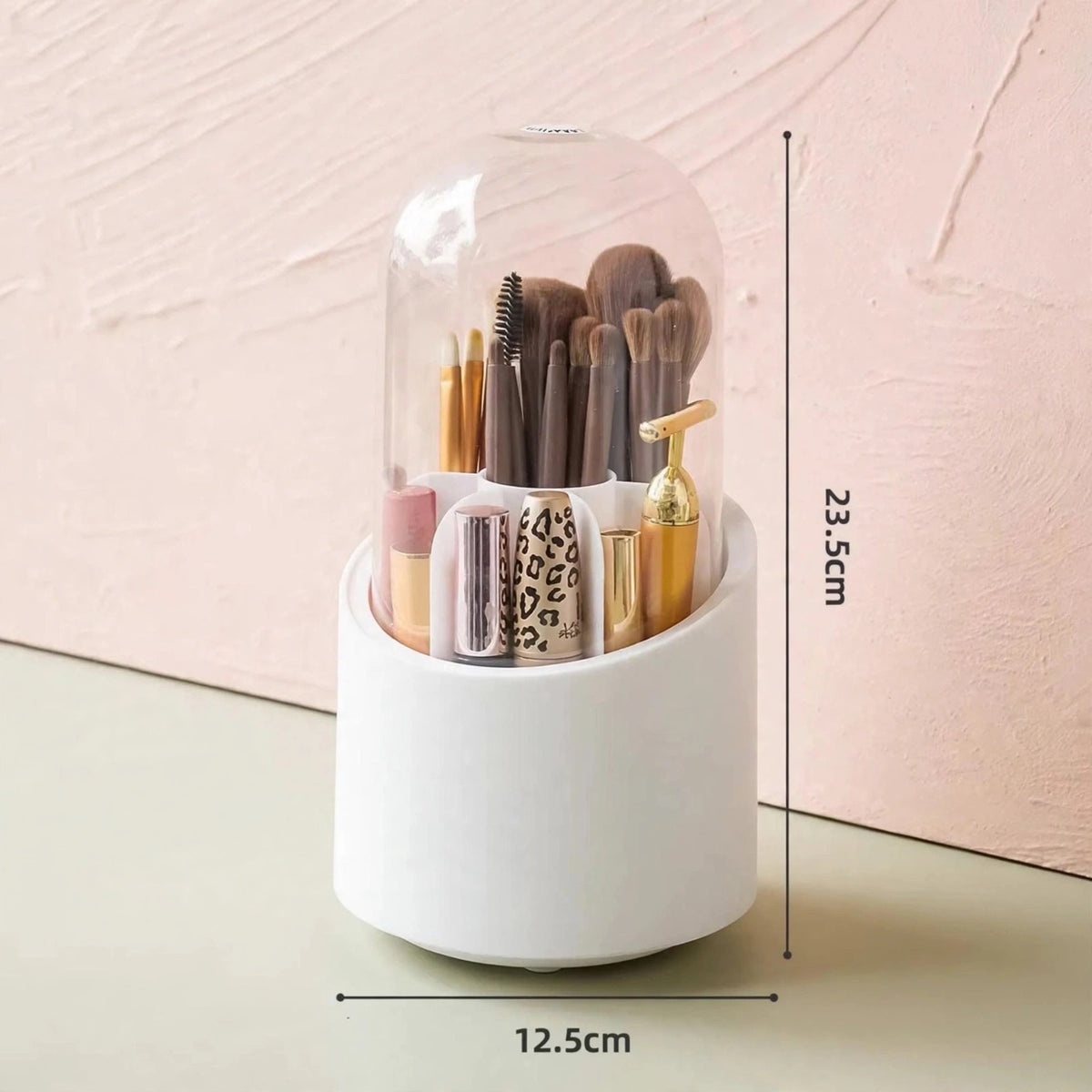 Rotating Brushes Cosmetics Holder with Dustproof Lid
