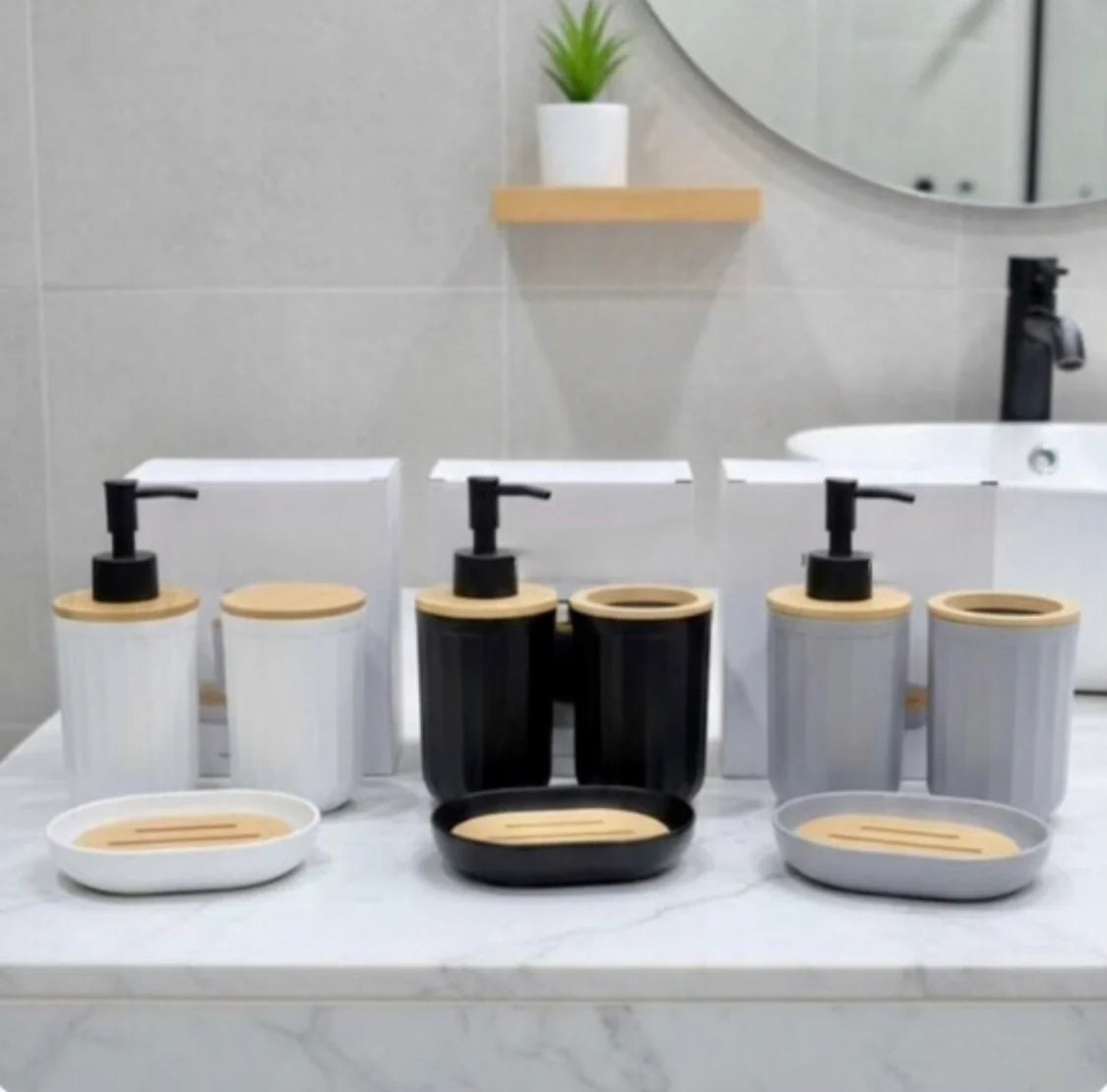 3 Pcs Round Bathroom Set Accessories