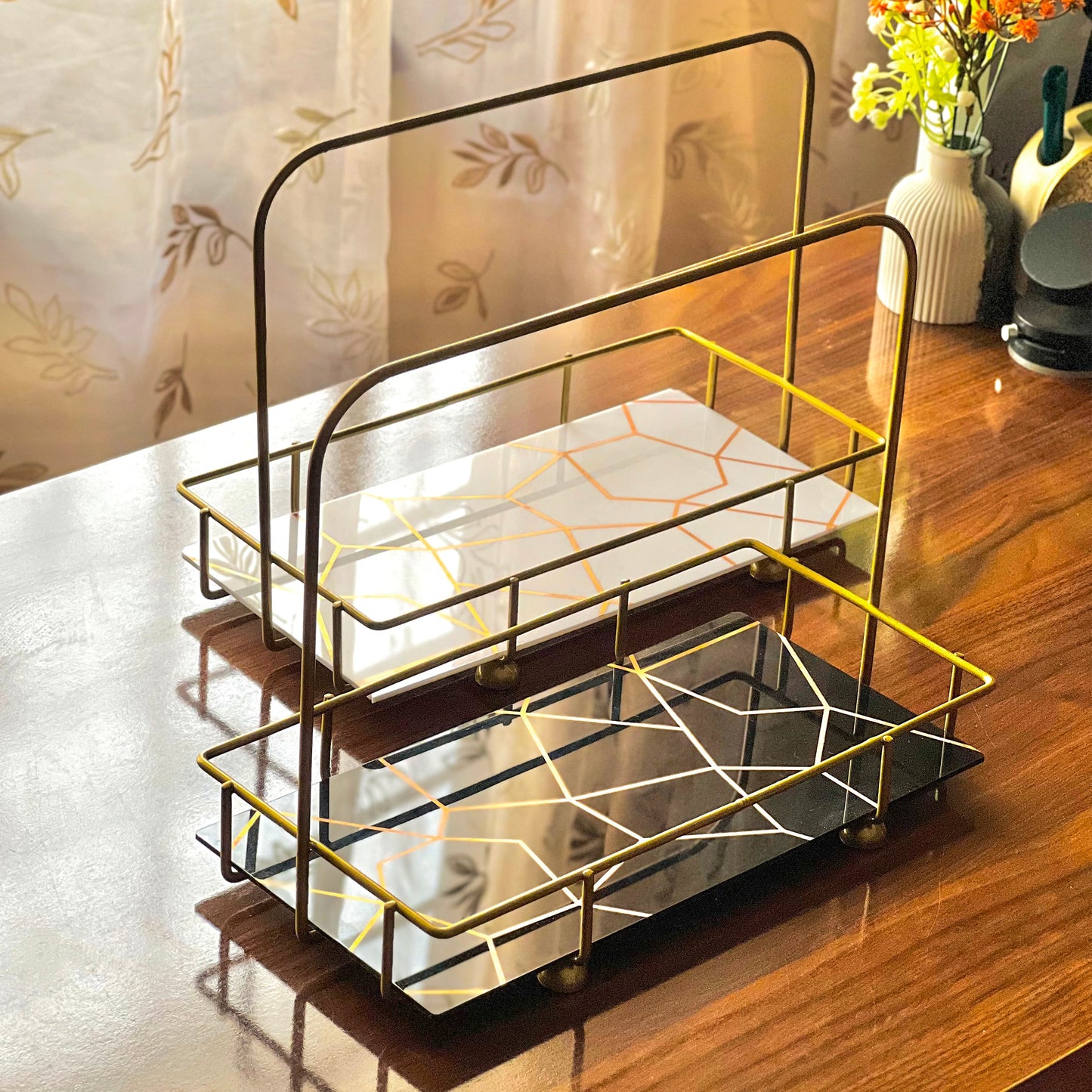 Marble Printed Cosmetics Perfumes Gold Vanity Rack Organizer