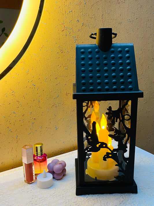 Black Lantern with Led Candle
