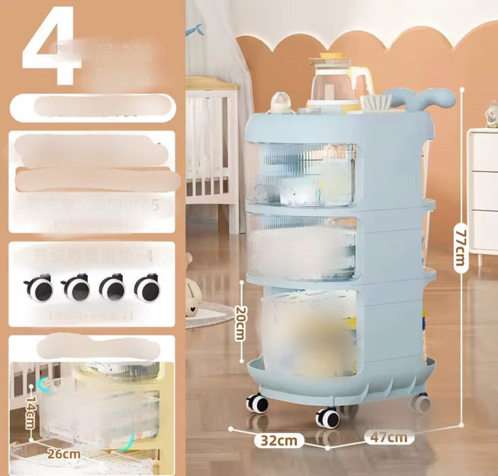 Multilayer Heavy Duty Living Room Trolley For Kids / Household with Wheels