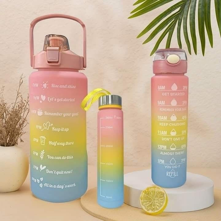 3 Pcs Motivational Double Shaded Water Bottle Set