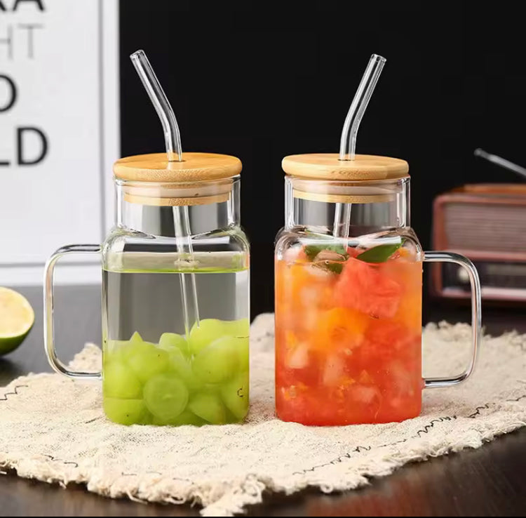 600ml Coffee Glass with Straw & Lid