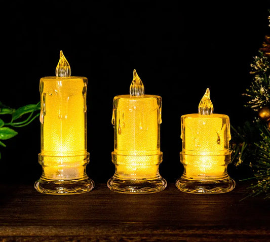 3 Pcs Set Flameless Tea Lights Simulation Acrylic Candles Battery Operated