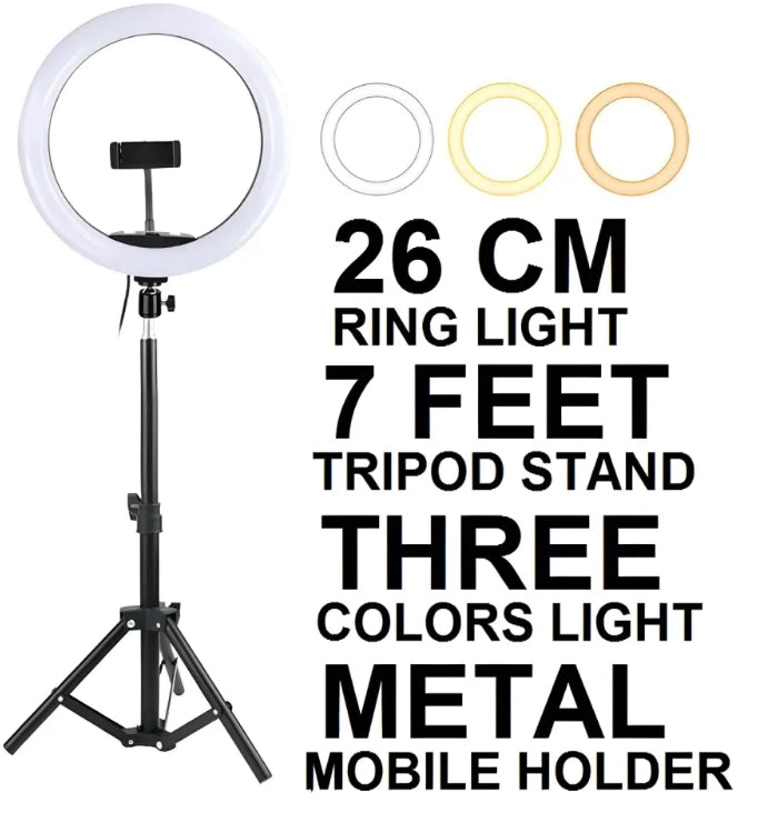 26cm Ringlight with 7ft Tripod Stand & 3 Light Modes